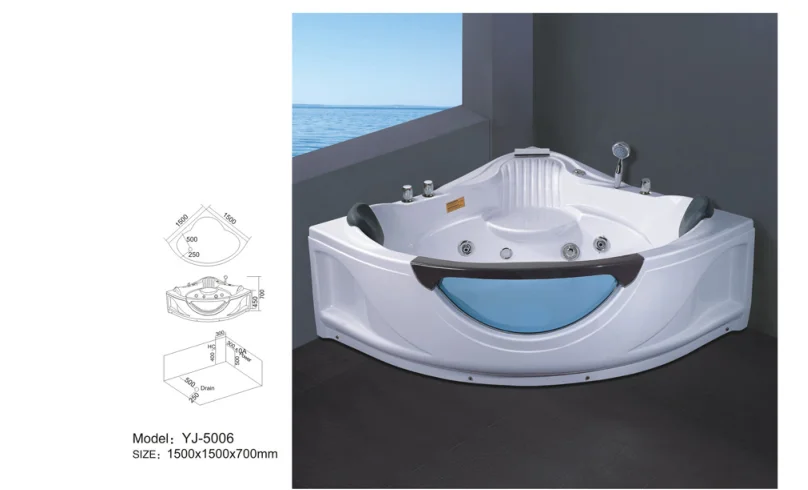 YJ5006 Acrylic  Large size corner bathtub  luxury sex hydro massage  whirlpool bath tub with tv
