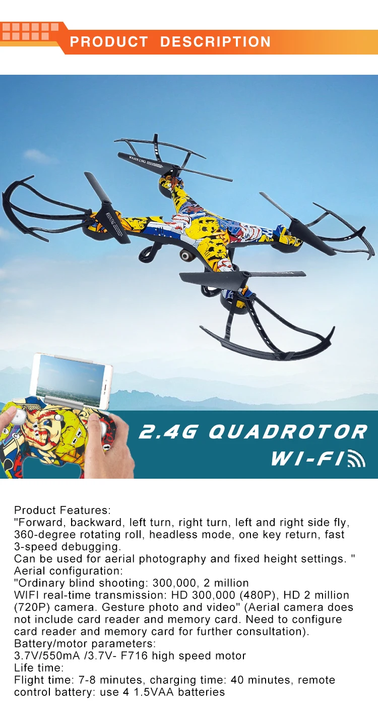 2.4GHz Helicopter Drone Remote Control Wifi Real-time Transmission 360 Degrees Rotate Racing Drone With Camera
