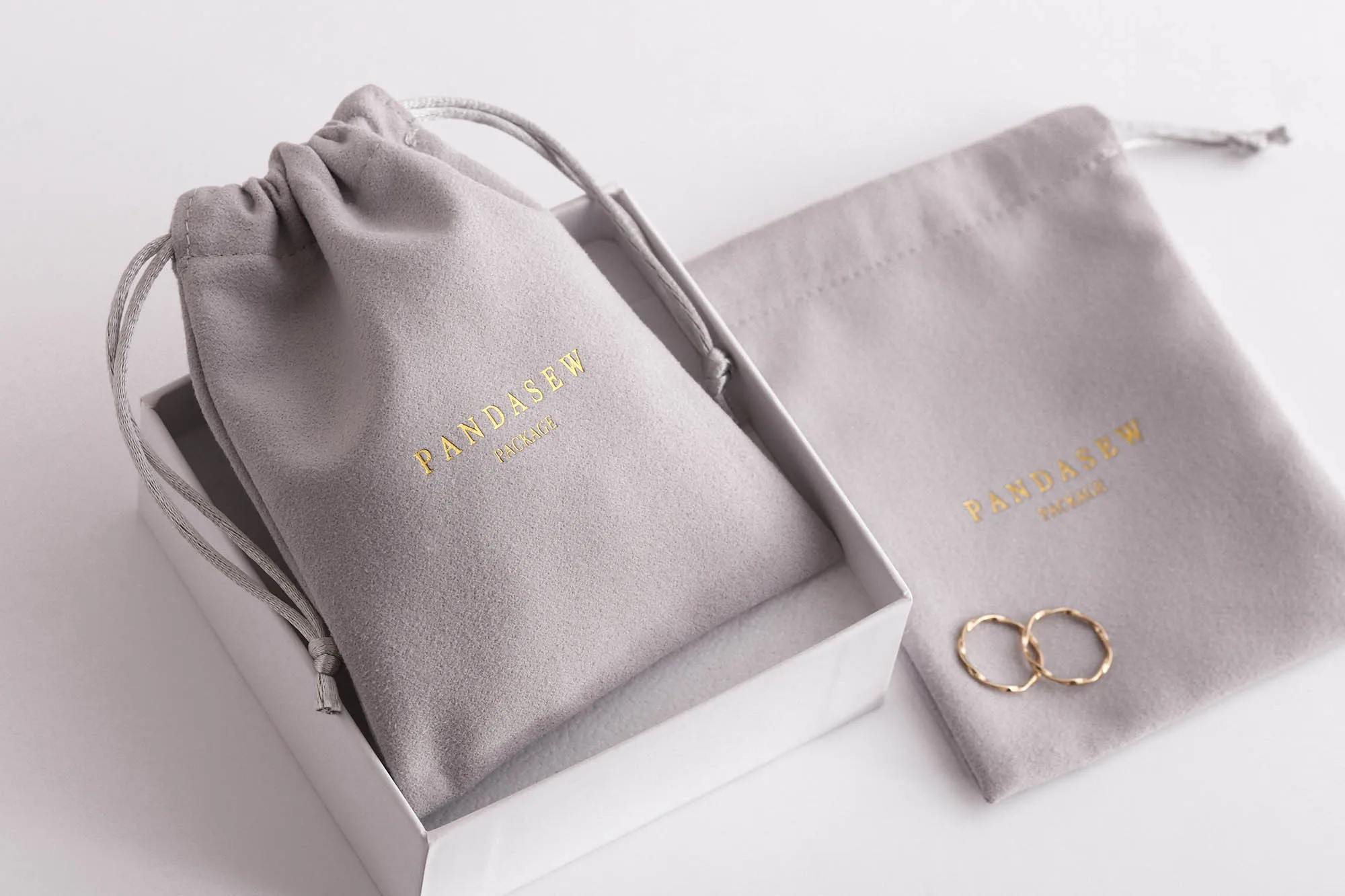 Pandasew Gray 10*8cm Custom Logo Printed Velvet Jewelry Pouch Gifts