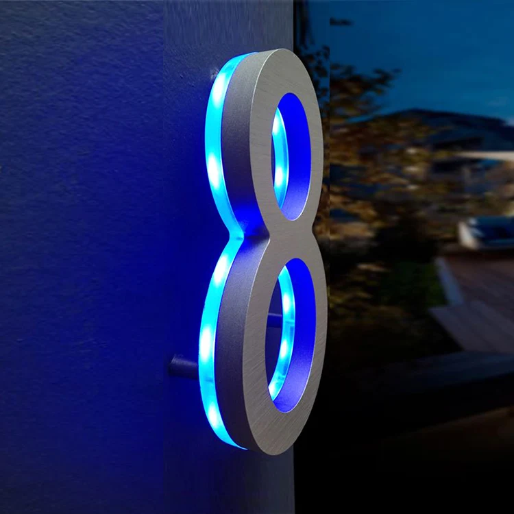 Custom Led House Number Stainless Steel Glow In The Dark Illuminated