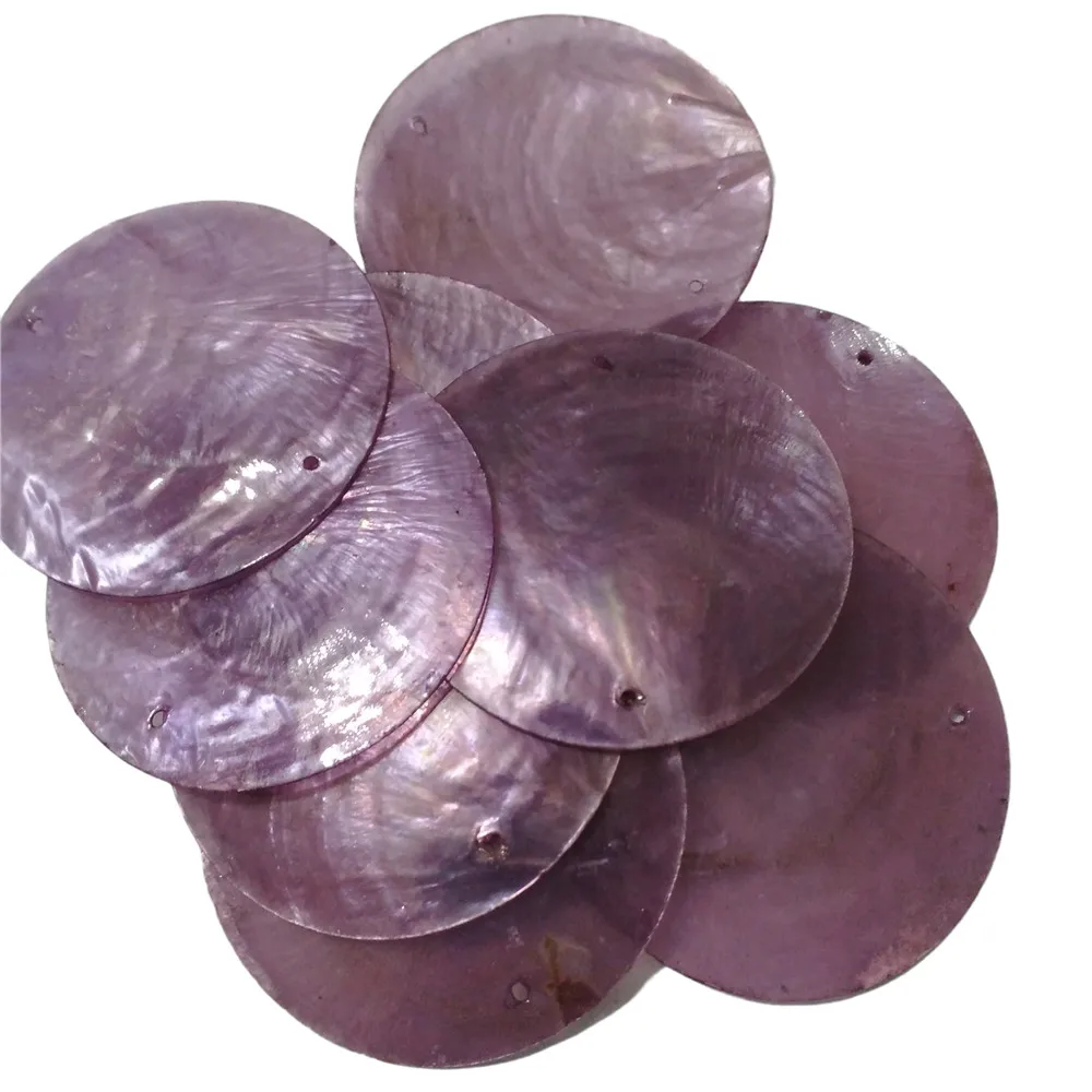 天然50毫米直径capiz贝壳圆形贝壳,带2孔capiz贝壳,用于家庭diy装饰