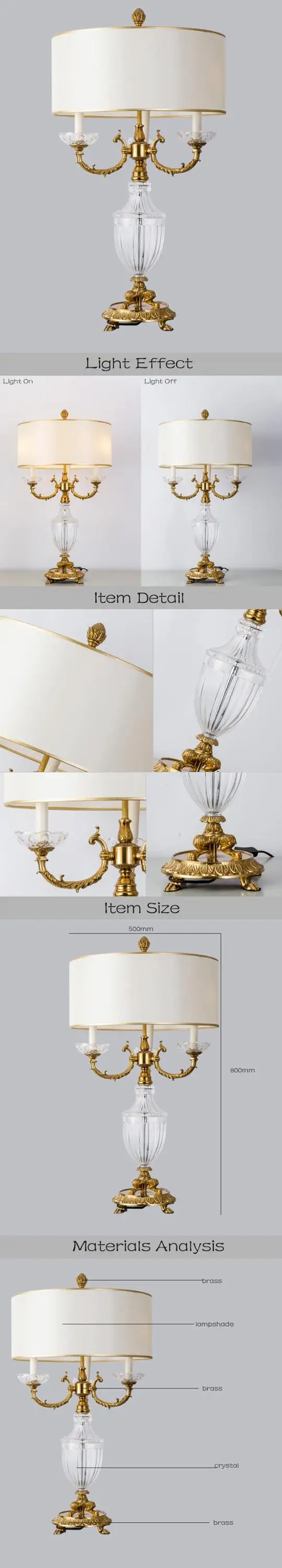 Home Decoration Table Decor Crystal And Brass Table Lamp Antique French Luxury Desk Lamp