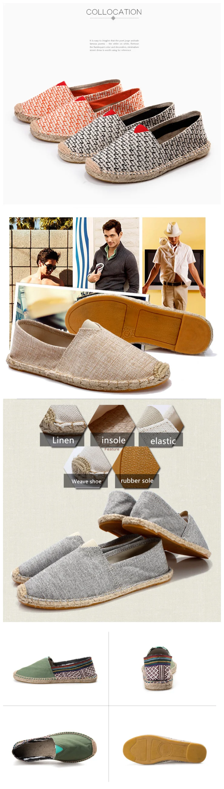 jute espadrilles shoes,slip on canvas women men shoes
