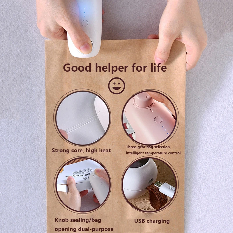 USB Rechargeable Heat Sealer Mini Packaging Food Bag Sealing Machine With Cable Multifunctional Sealer Packing Kitchen Tools