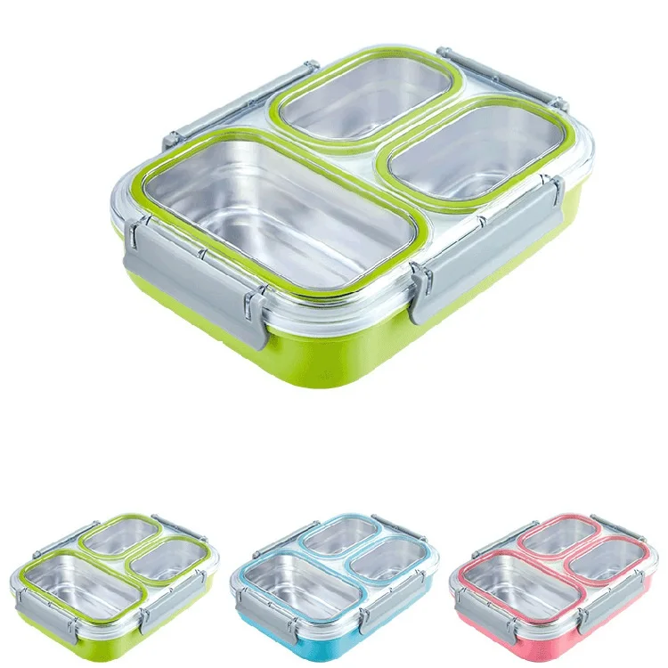 3 Compartment Sintaless Steel Lunch Box Bento Box Spill Proof Wholesale ...