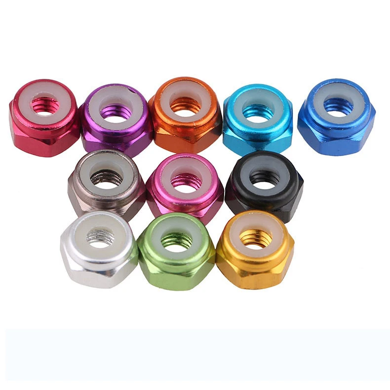 Oem Colorful Anodized 6061 Aluminum Hex Flanged Nylon Lock Nut For Uav ...