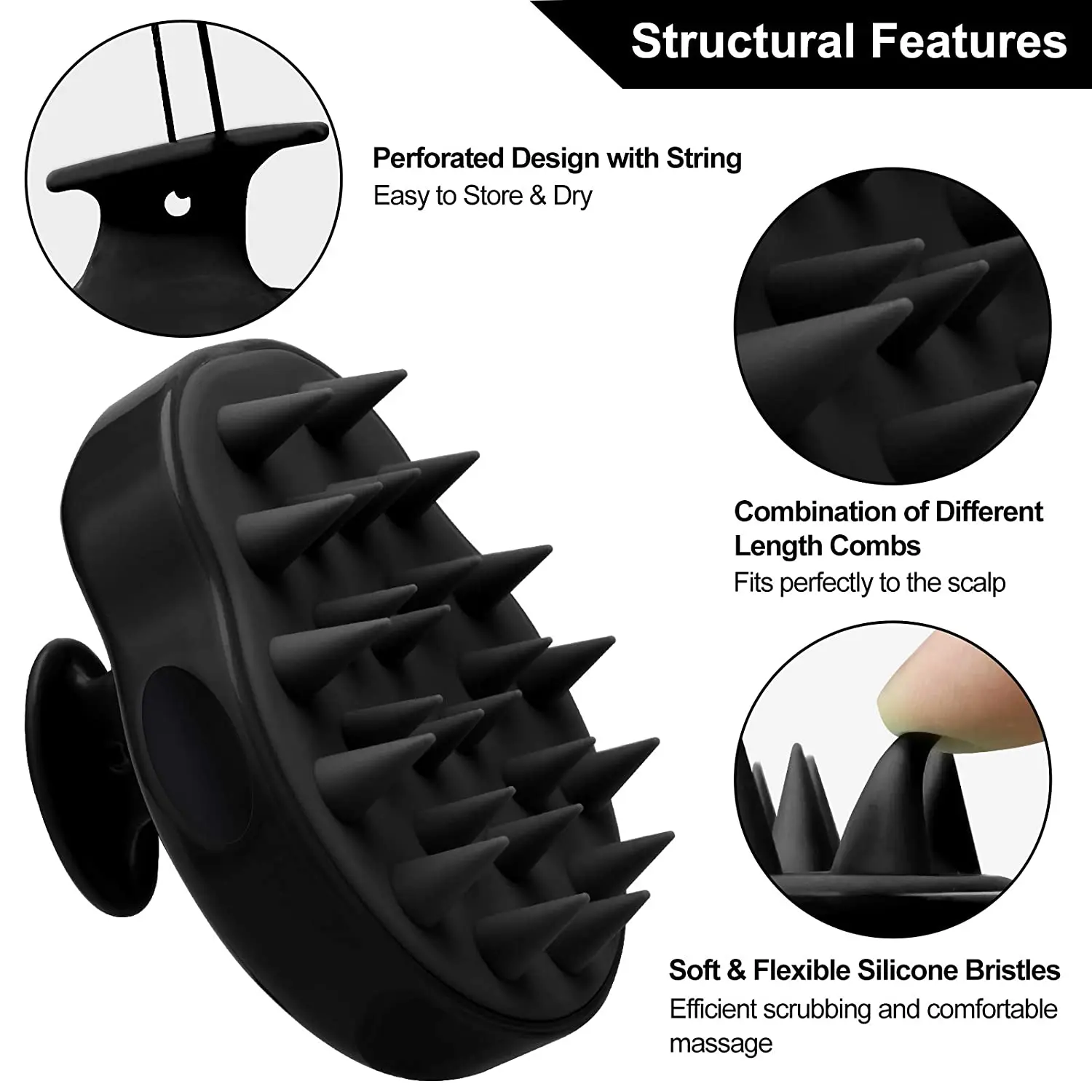 Amazon black silicone bristles exfoliate and remove dandruff shampoo brush washing shampoo tool hair care scalp massager