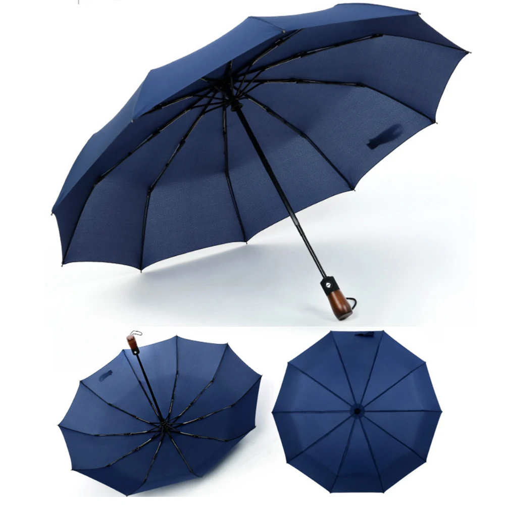 2020 新款防风 10 肋木柄自动大 3 折叠旅行汽车伞