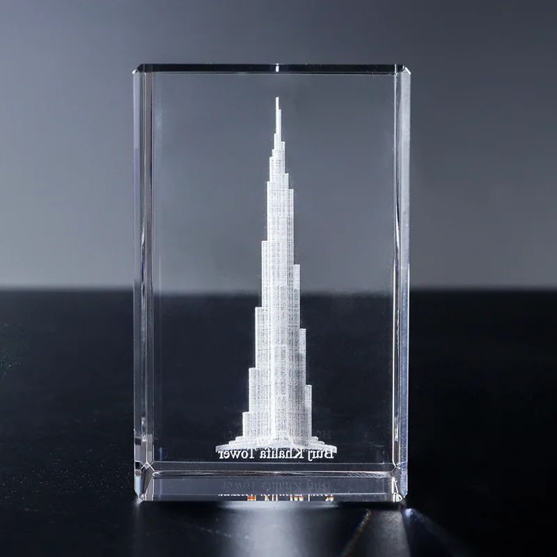 Burj Khalifa Glass 3D Crystal Cube Polished Carved Laser Printed Love Paperweight Home Decor Souvenir Gift Crystal Crafts supplier