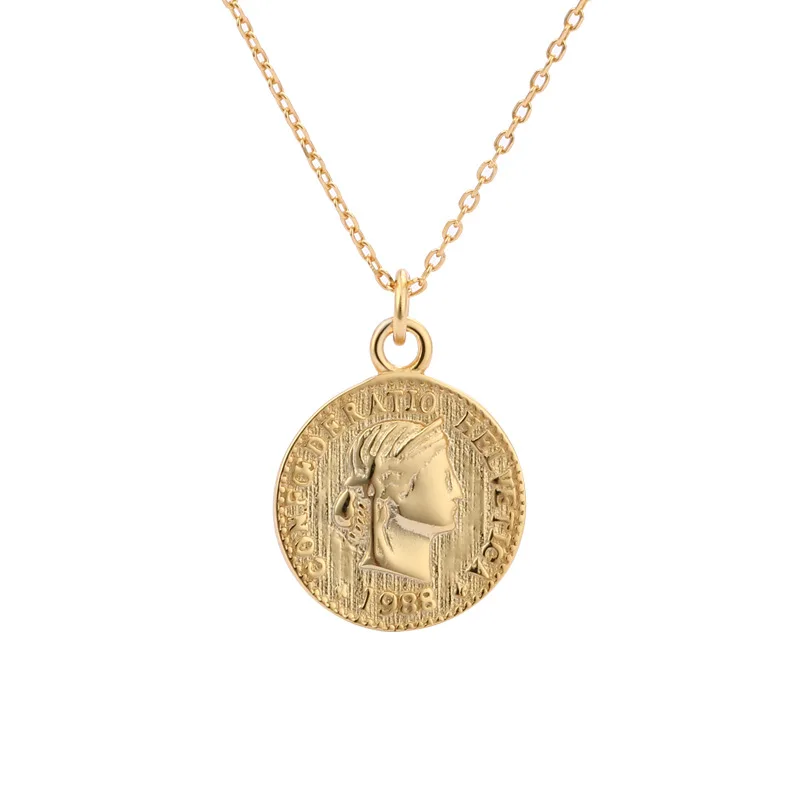 18k Gold Coin Necklace Round Necklace Vintage Women 925 Sterling Silver Coin Necklace