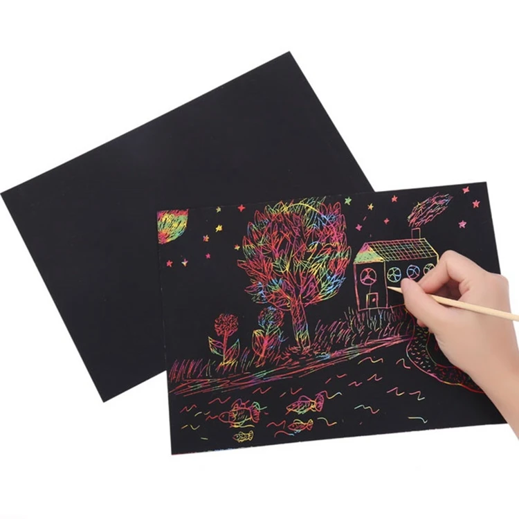 A4 Size Children's Colorful 50 Pieces Scratch Art Paper Sheets 5pcs ...