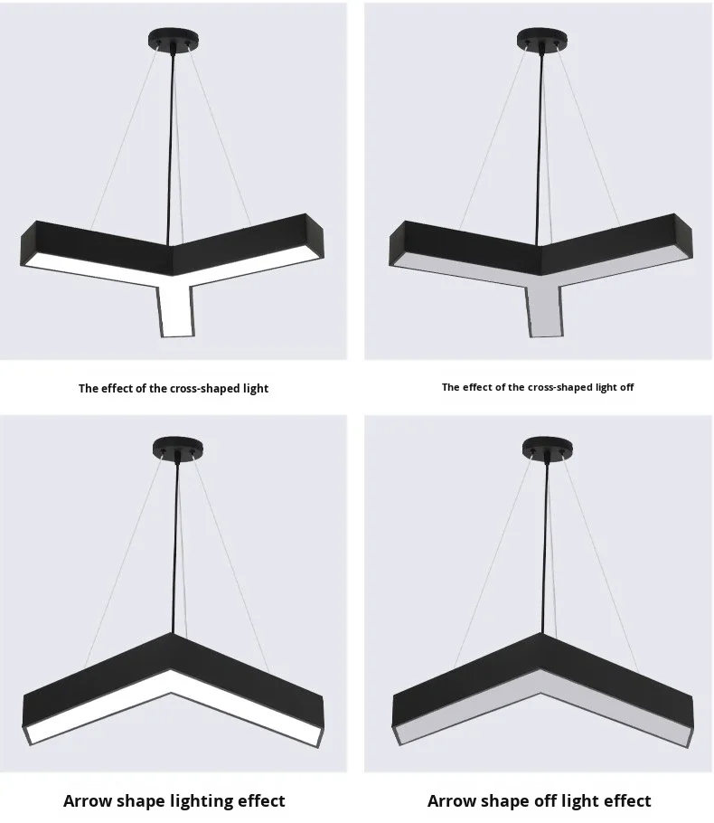 product creative shaped iron pmma hexagonal pendant light 6000k color temperature for office gym internet cafe mall industrial lighting-15