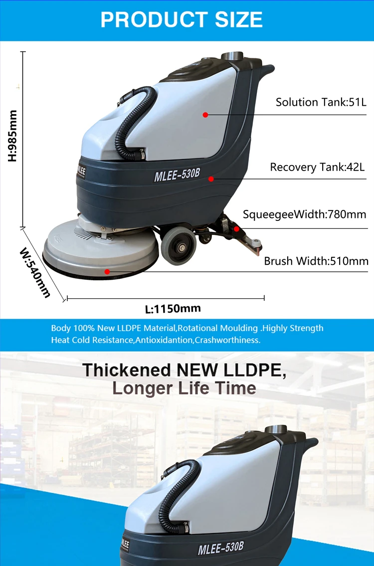 Mlee 530b Automatic Factory Warehouse Floor Scrubber Battery Shop Gym