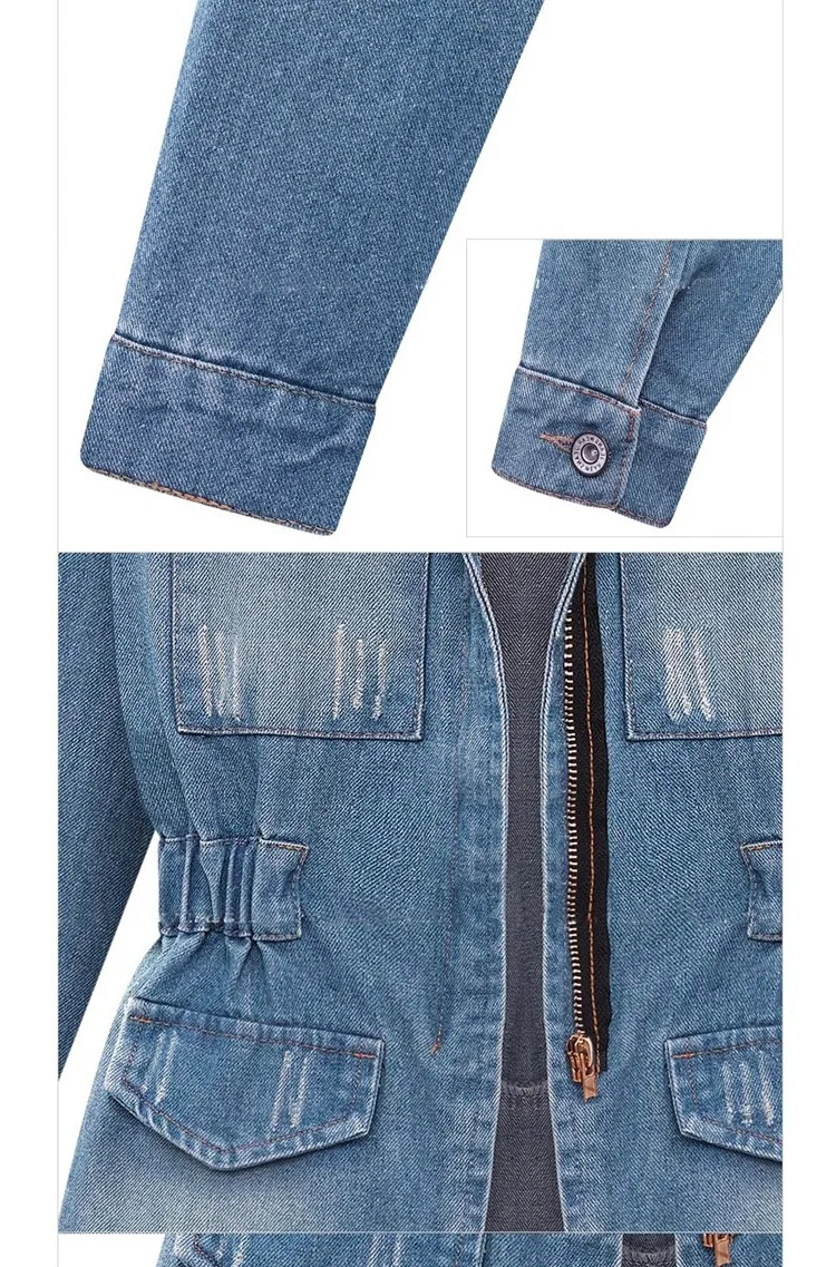 Distressed Zip Up Giubbino Donna European Turnhout Women Long Jean Jacket Plus Size