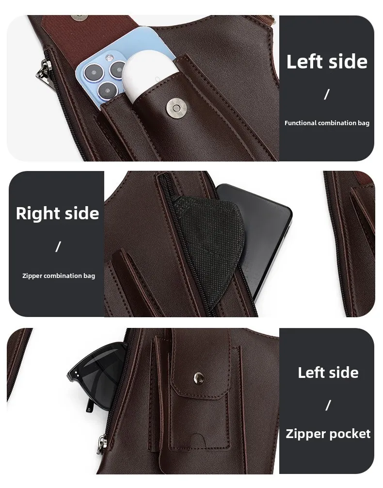 For Amazon Fashionable PU Men's Ladies Outdoor Shoulder Bag Retro Strap Underarm Satchel Zipper Multifunctional Mobile Phone Bag