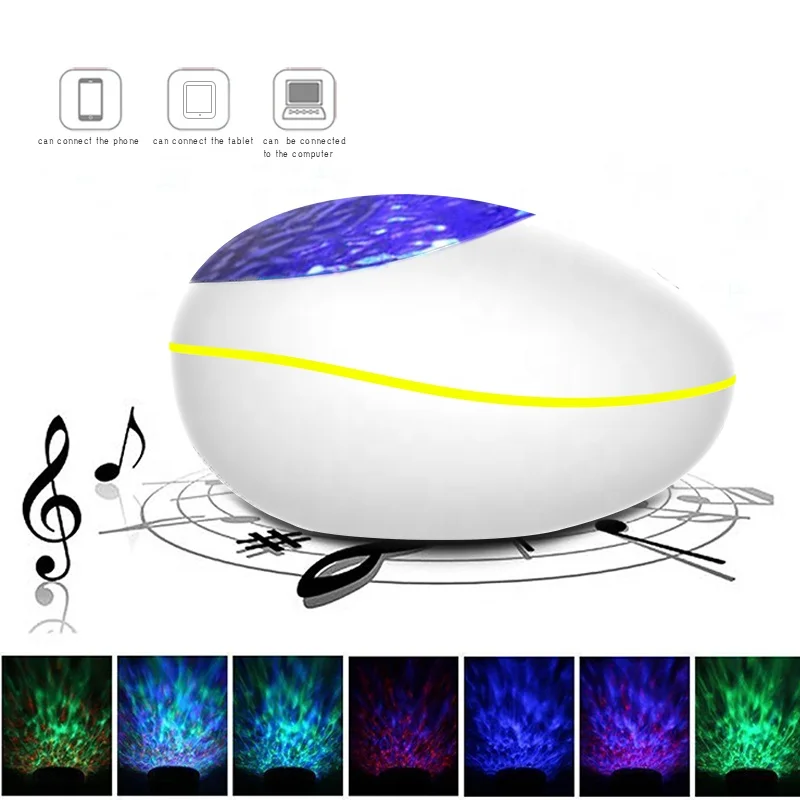 New Design Lucky Stone Shape USB LED Starry Night Light Ocean Wave Projector with Bluetooth Remote Control