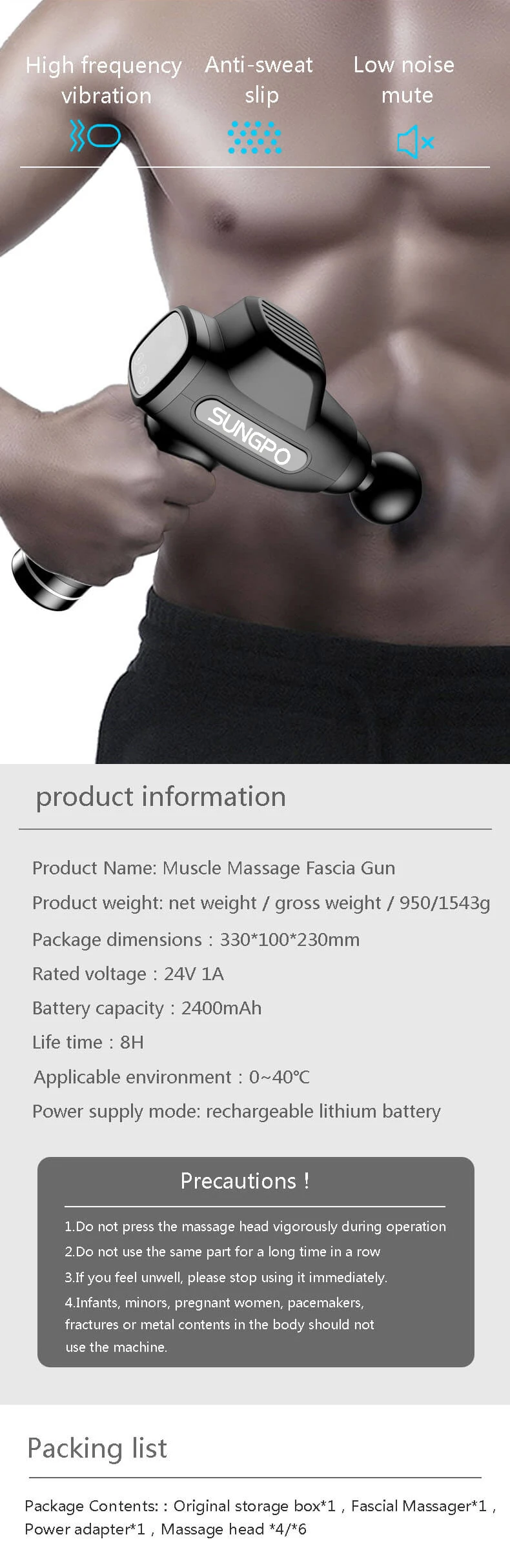 Professional Cordless Body Deep Tissue Muscle Stimulator Percussion Massage Gun