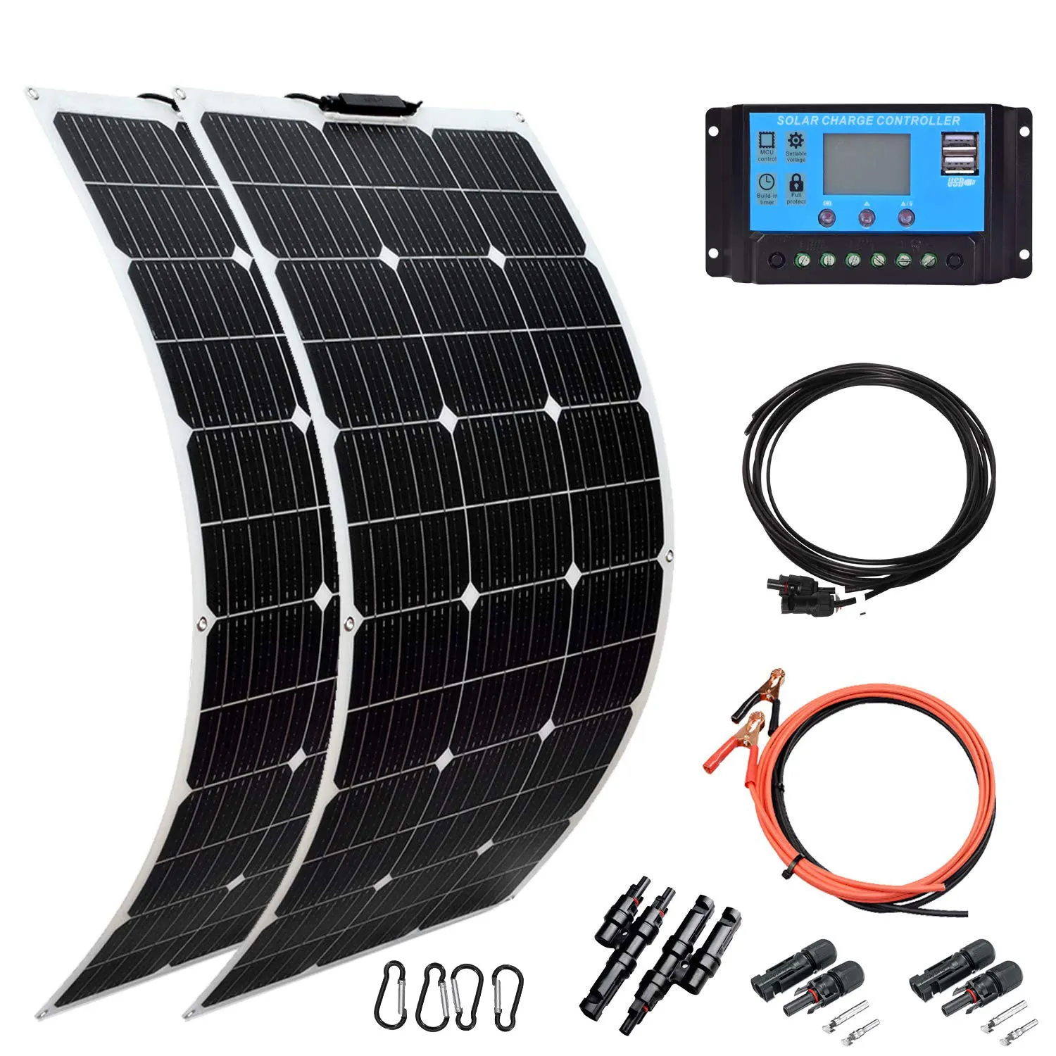 Side-by-side comparison of flexible solar panel bending on curved fiberglass surface vs flat rigid panel