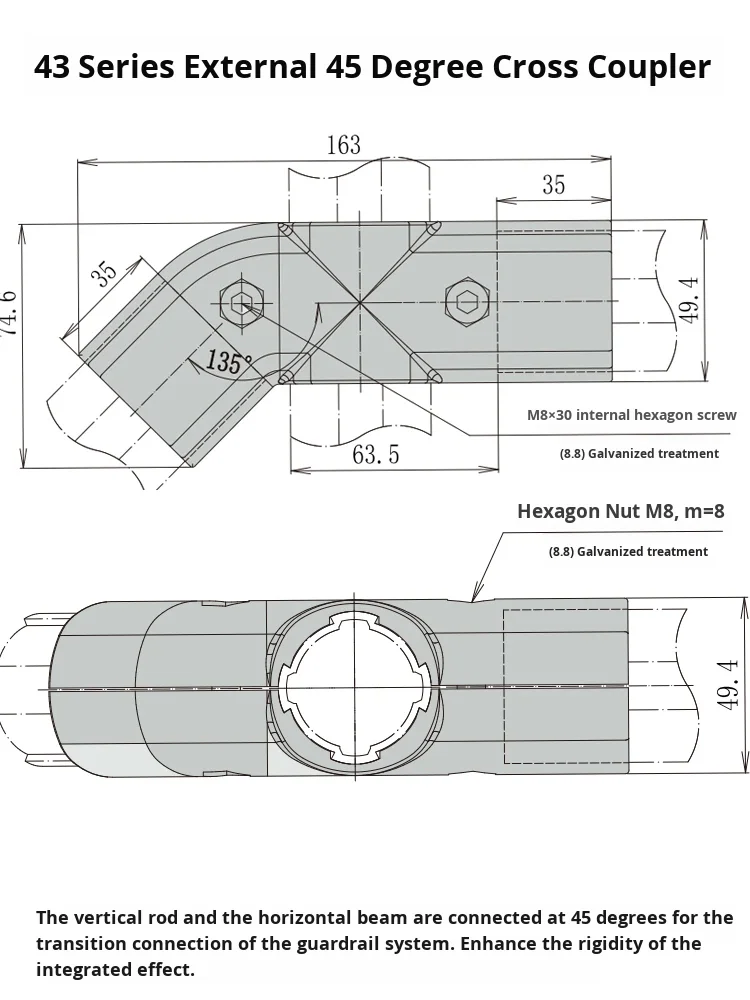 product 43mm series 1000 grade external 45 degree cross joint third generation wire rod aluminum alloy lean pipe connector accessories-13