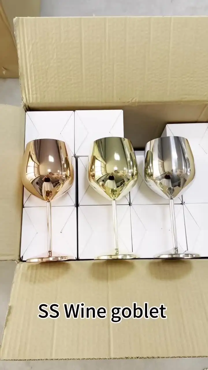 SS304 18oz Luxury Gold Mirror Polished Metal Wine Goblets for Outdoor  Weeding Party Stainless Steel Stemmed Wine Glasses