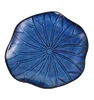Luxury Design Blue Ceramic 10.5 inch Dinner Plate Sushi Dish Japanese Style Lotus Platter