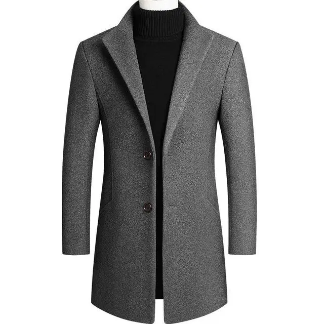 New fashion men autumn winter turn-down collar solid color simple plus size casual coat medium length woolen overcoat