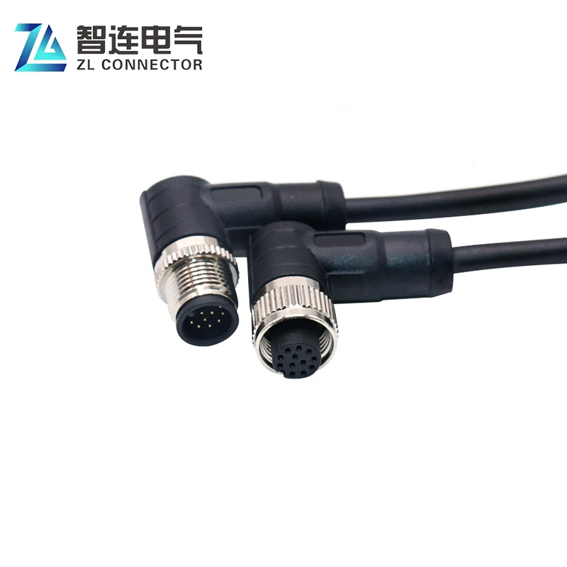 Custom waterproof outdoor  M12 flat straight cable 90degree cable PUR PVC 1m 2m 3m cable connector