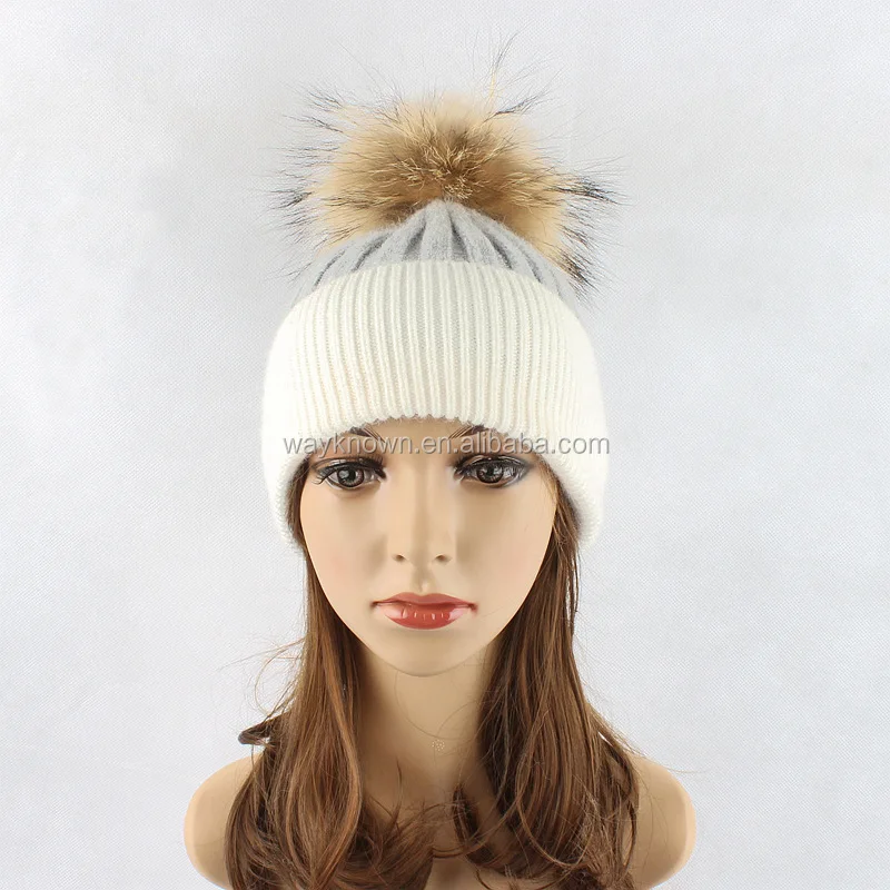 Women S Large Real Raccoon Fur Pom Pom Hat Winter Hats For Women Knitted Beanie Women Girls Winter Caps Beanies Buy Winter Fashion Custom Adults 100 Real Natural Raccoon Fur Pom Pom
