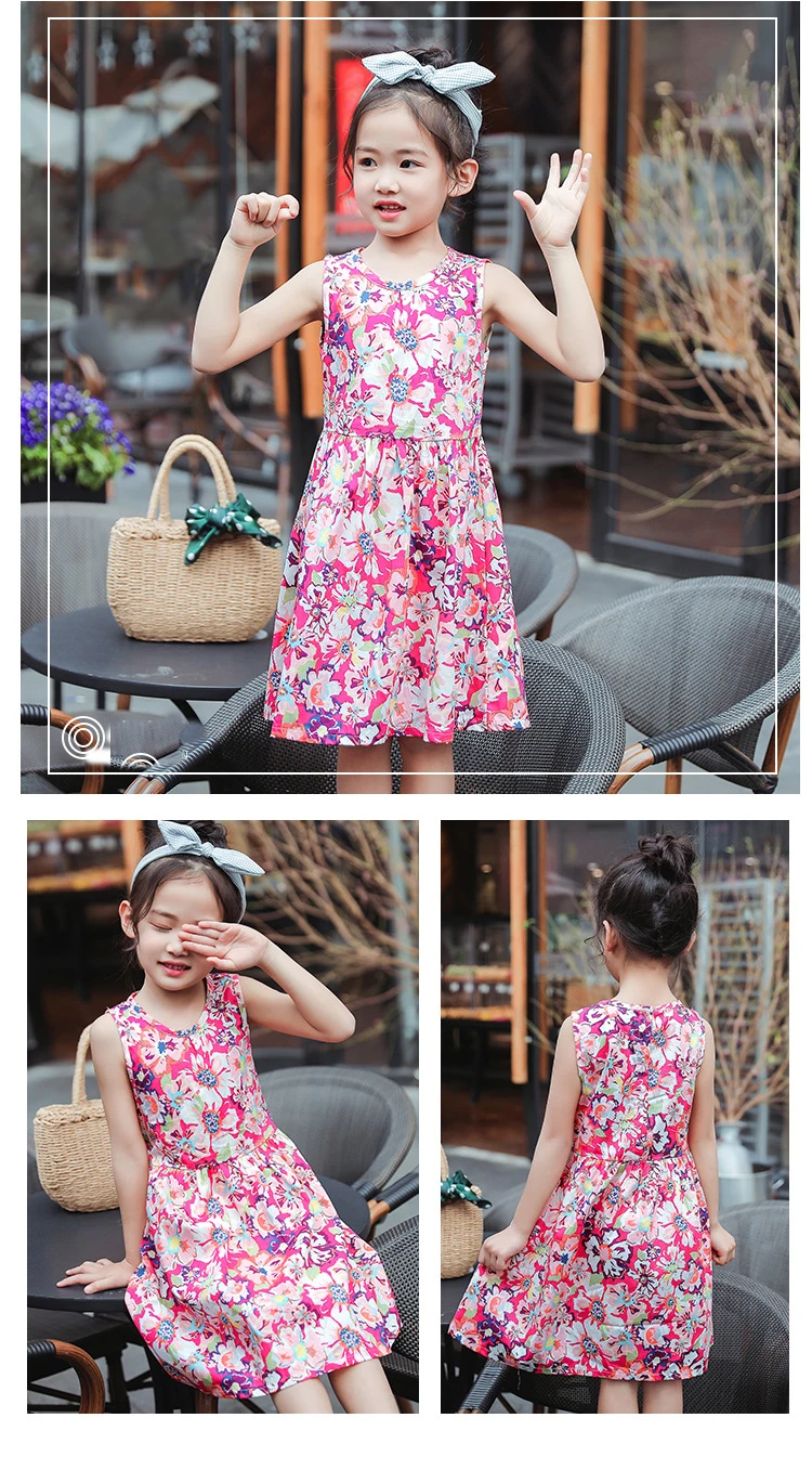 100%cotton hot night summer casual fashion design floral printing  baby girl kids dresses