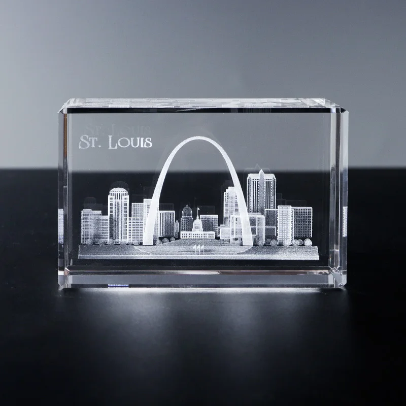 Wholesale Small 3D Laser Engraved Glass Crystal Tourism Gifts Souvenir USA America Famous Building Statue of Liberty Carved manufacture