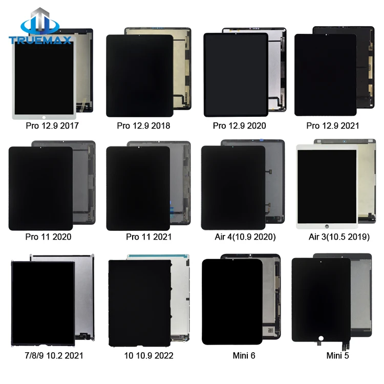 Side-by-side comparison of original iPad 9 display vs. replacement unit showing identical bezel width and home button cutout