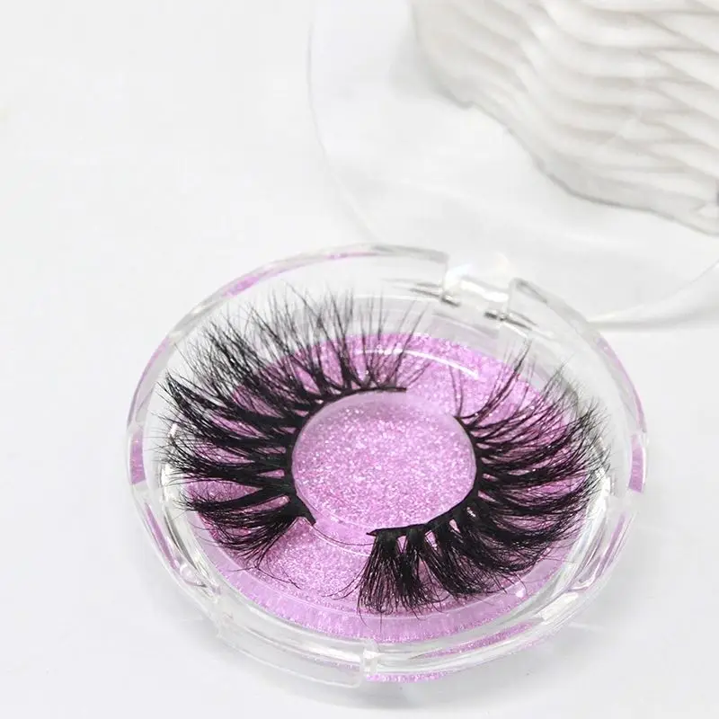 

wholesale diamond circle false eyelash packaging box round acrylic lash case holder, Yellow, pink, red