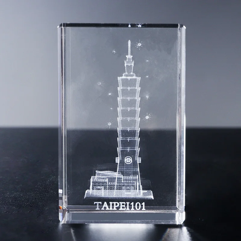 3D Crystal Cube K9 Quartz Glass Model Hand Carved 3D Taipei 101 Tower Building Polished Laser Engraving Tourist Souvenir Gifts supplier