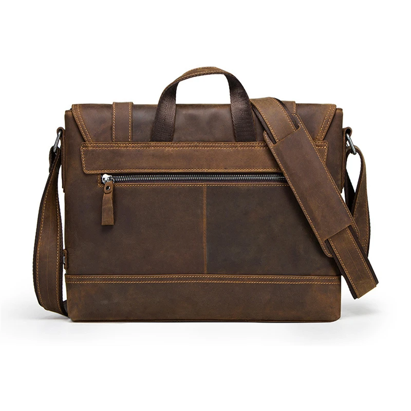 100% Genuine Leather Briefcase Men Vintage Real Crazy Horse Leather Messenger Shoulder Business Laptop Bag Case Office Handbag