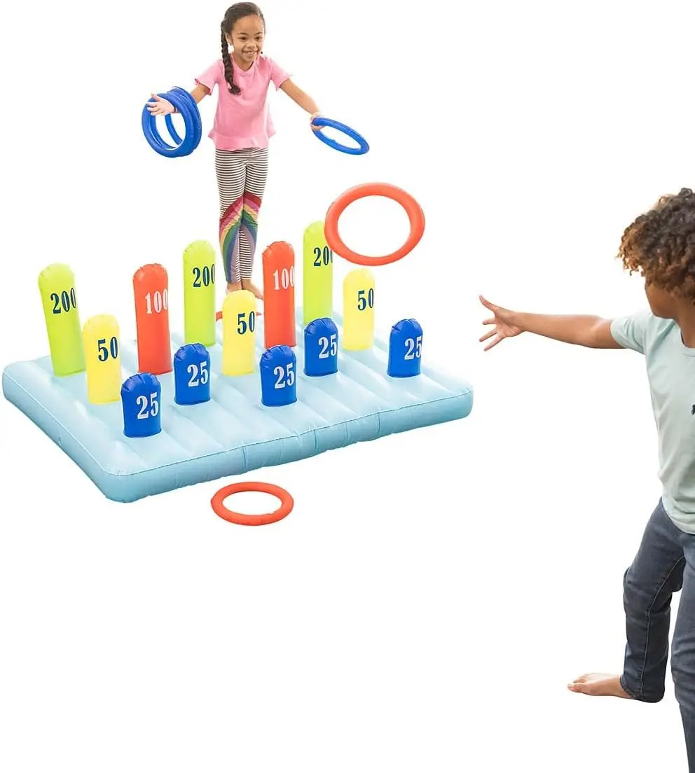 Inflatable Large Ring Toss Game Backyard Carnival With 60 Inch Pvc Blow Up Scoring Mat,8 Rings