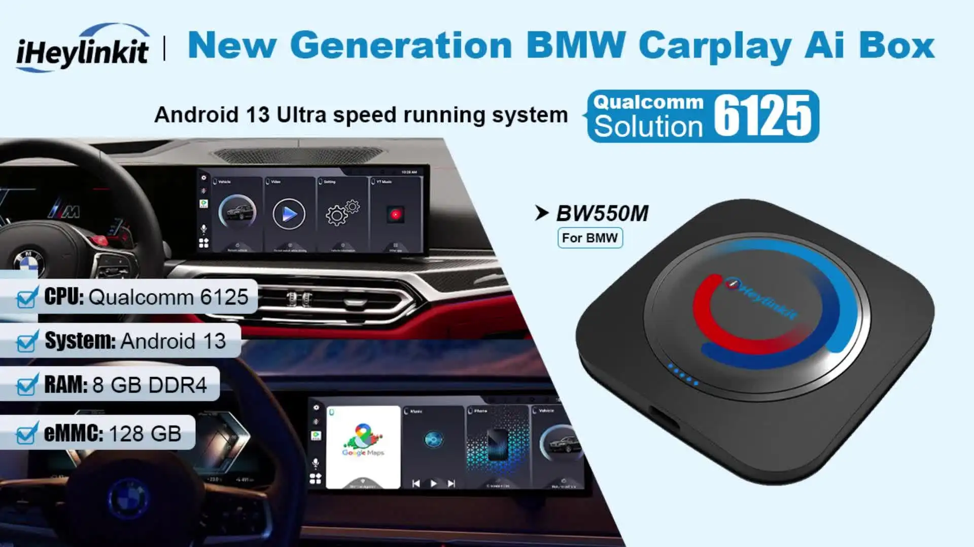 Iheylinkit 2024 Android 13 Carplay Streaming Box BW550HD
