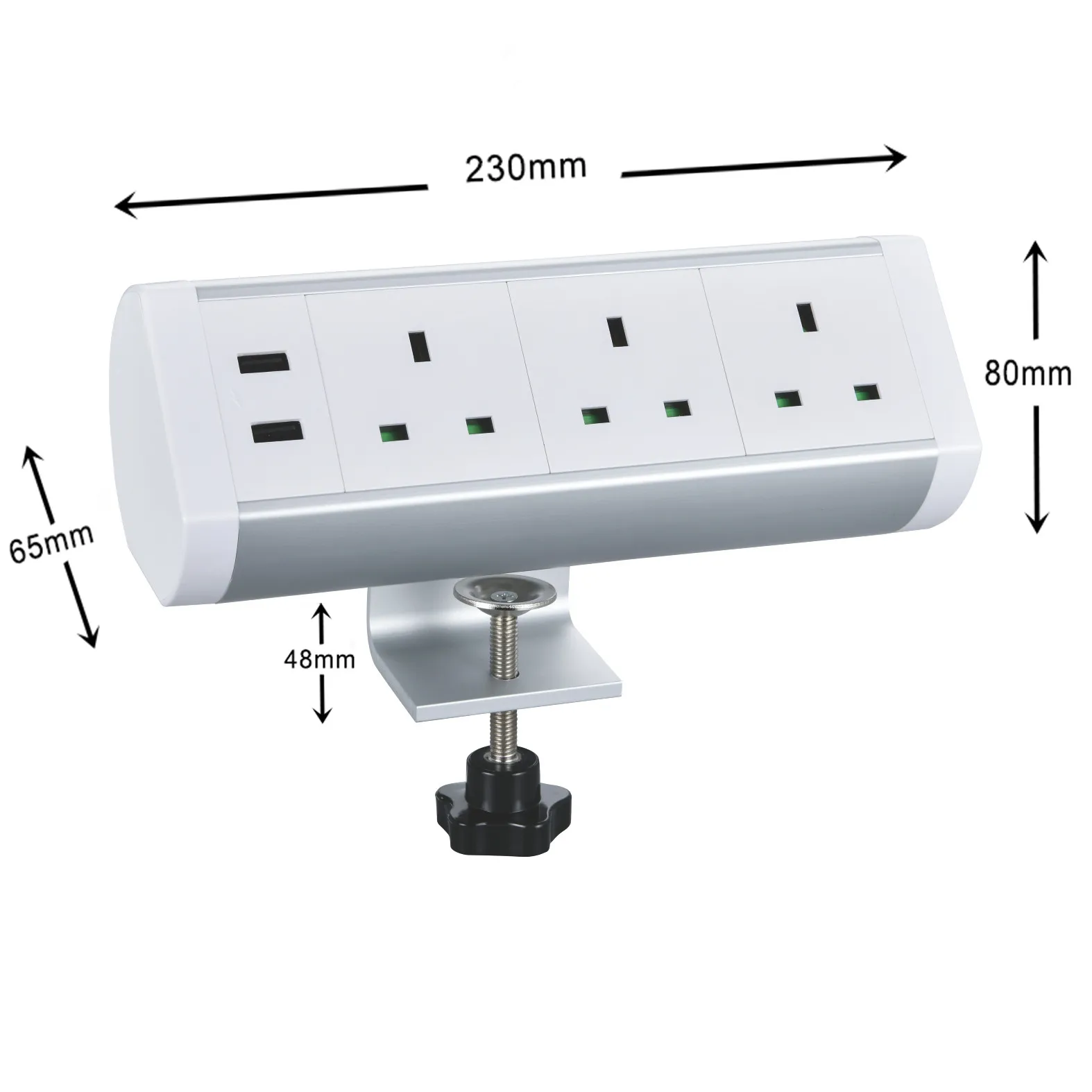 White Removable Desktop Clamp Mount Outlet Power Socket With 3 Uk Power
