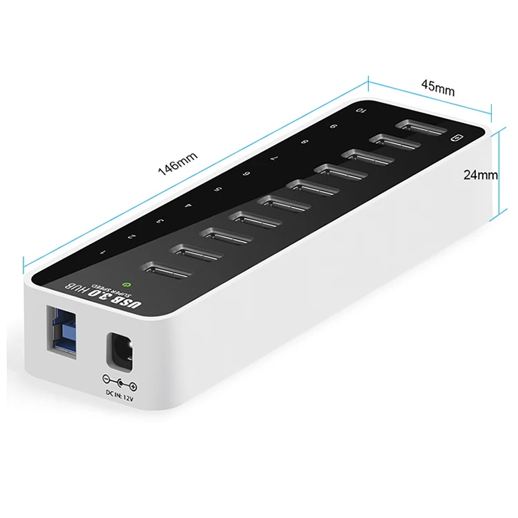 Pulwtop Novelty 10 Port Usb 3.0 Hub Portable Multiport Usb 3.0 Desktop