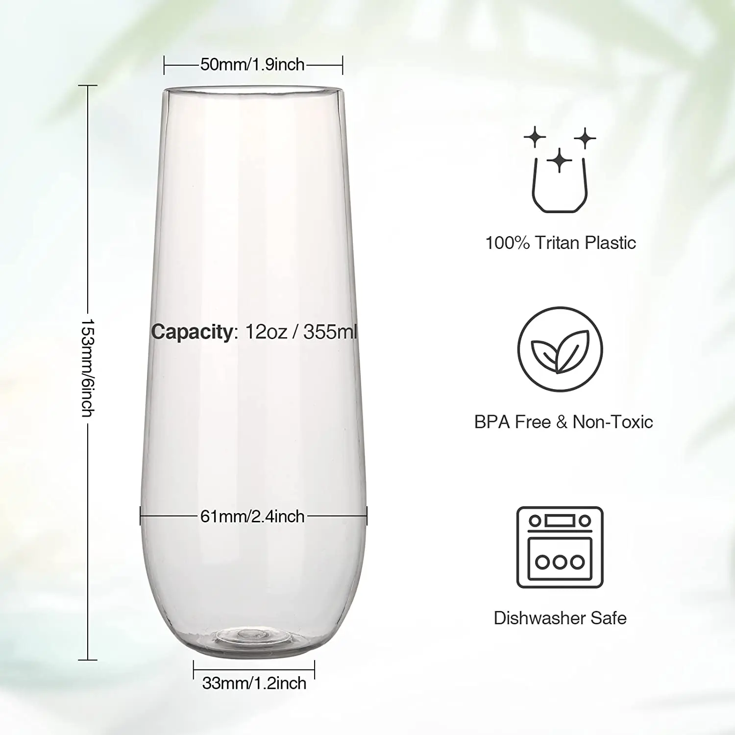 Bokon 100-Pack Plastic Wine Glasses - Unbreakable Stemless Shatterproof Cups Gold Rim