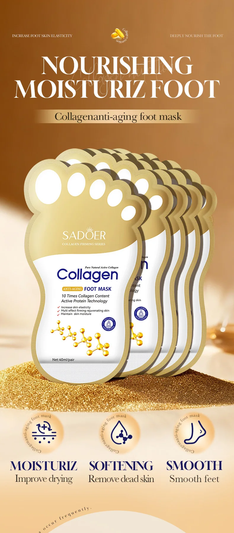 40ml Collagen Anti-Wrinkle Foot Mask Nourishing Pedicure Exfoliating Feet Peeling Masking Sheet Skin Care Moisturizing Foot Mask