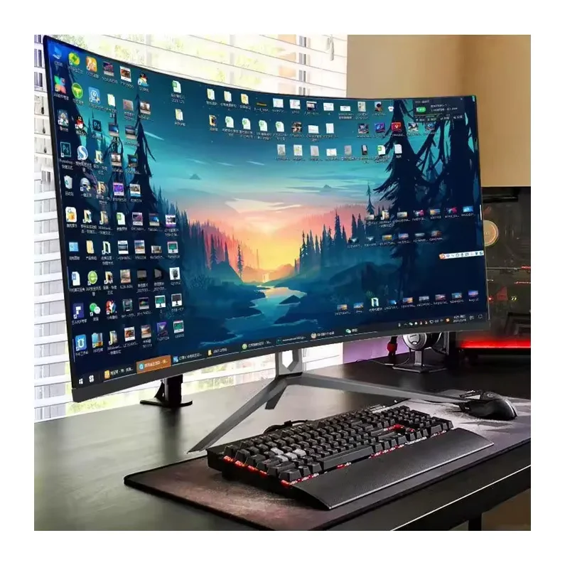 Close-up of a 27-inch 1440p gaming monitor with ergonomic stand, USB-C port, and OSD menu interface