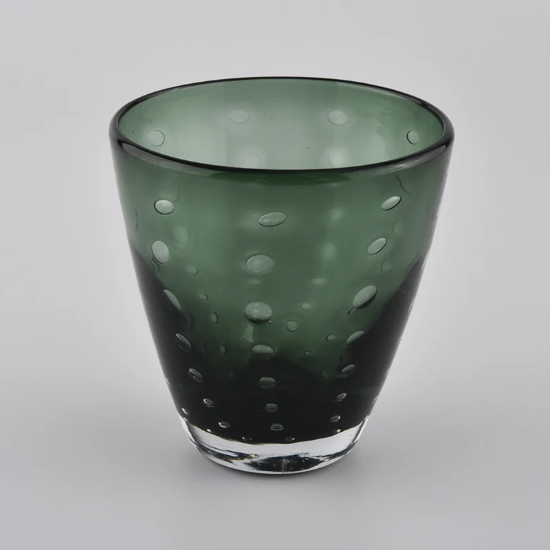 green colored glass candle votives with bubble finish