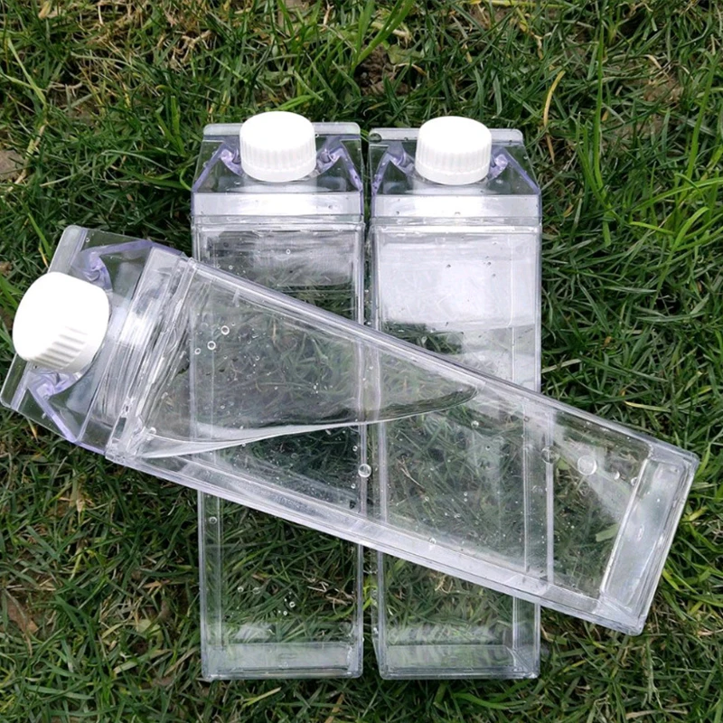 Doitool 2 Piezas Botella de Agua de Cartón de Leche Botella de Caja de Leche Ecológica Transparente Botella de Agua en Forma de Cartón de Leche para Actividades de Campamento de Viaje de 