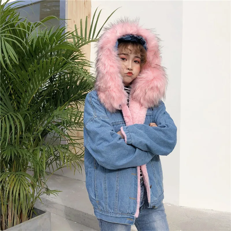Fashion Hooded Denim Women Jacket Pink 