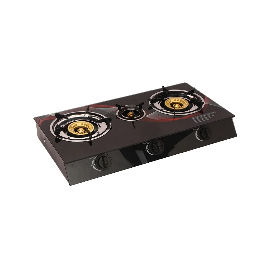 3 Burner Automatic Ignition Gas Cooker Tempered Glass Burner Gas Stove