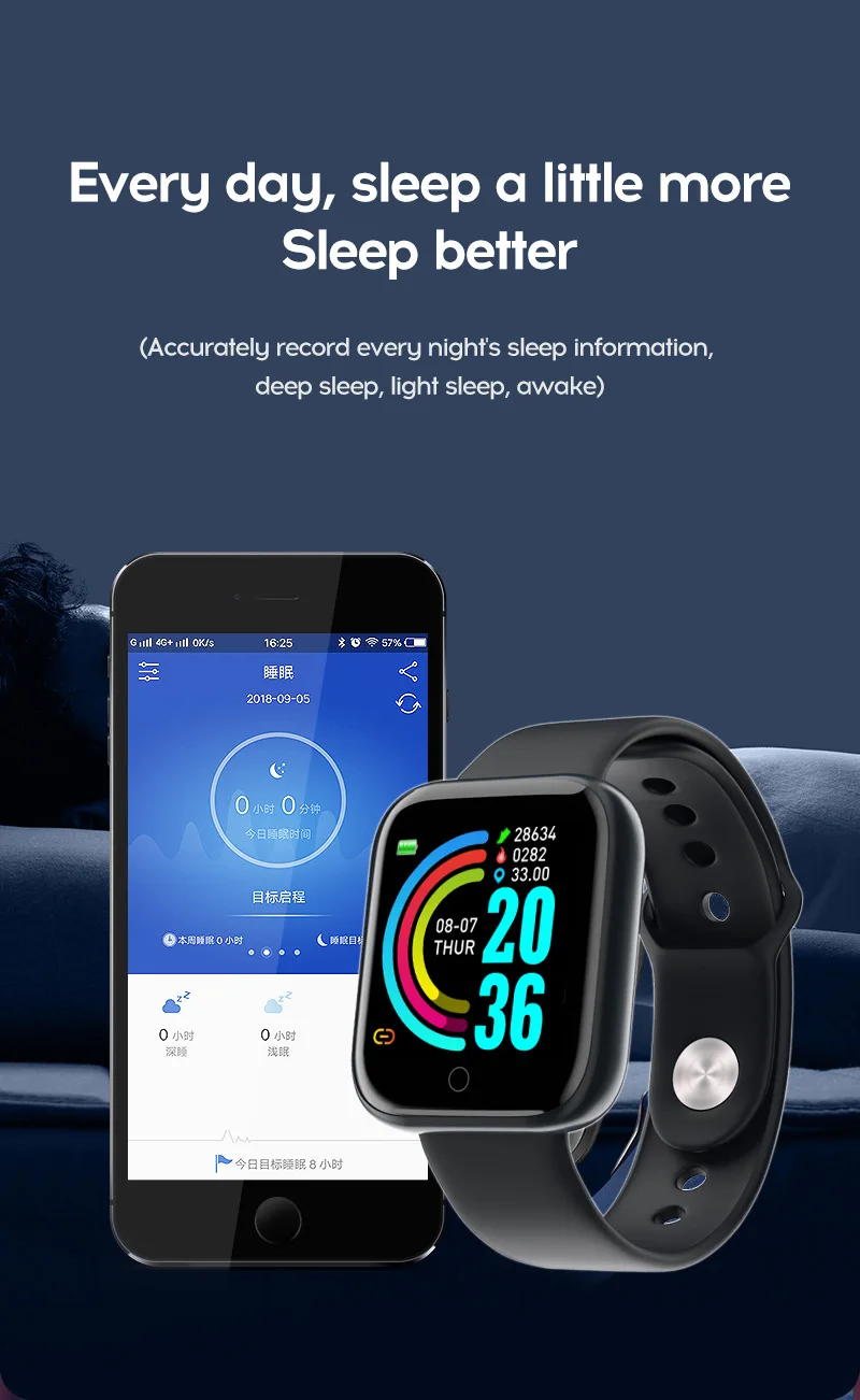 Y68智能手链OLED防水心率监测器D20运动蓝牙手表儿童礼品