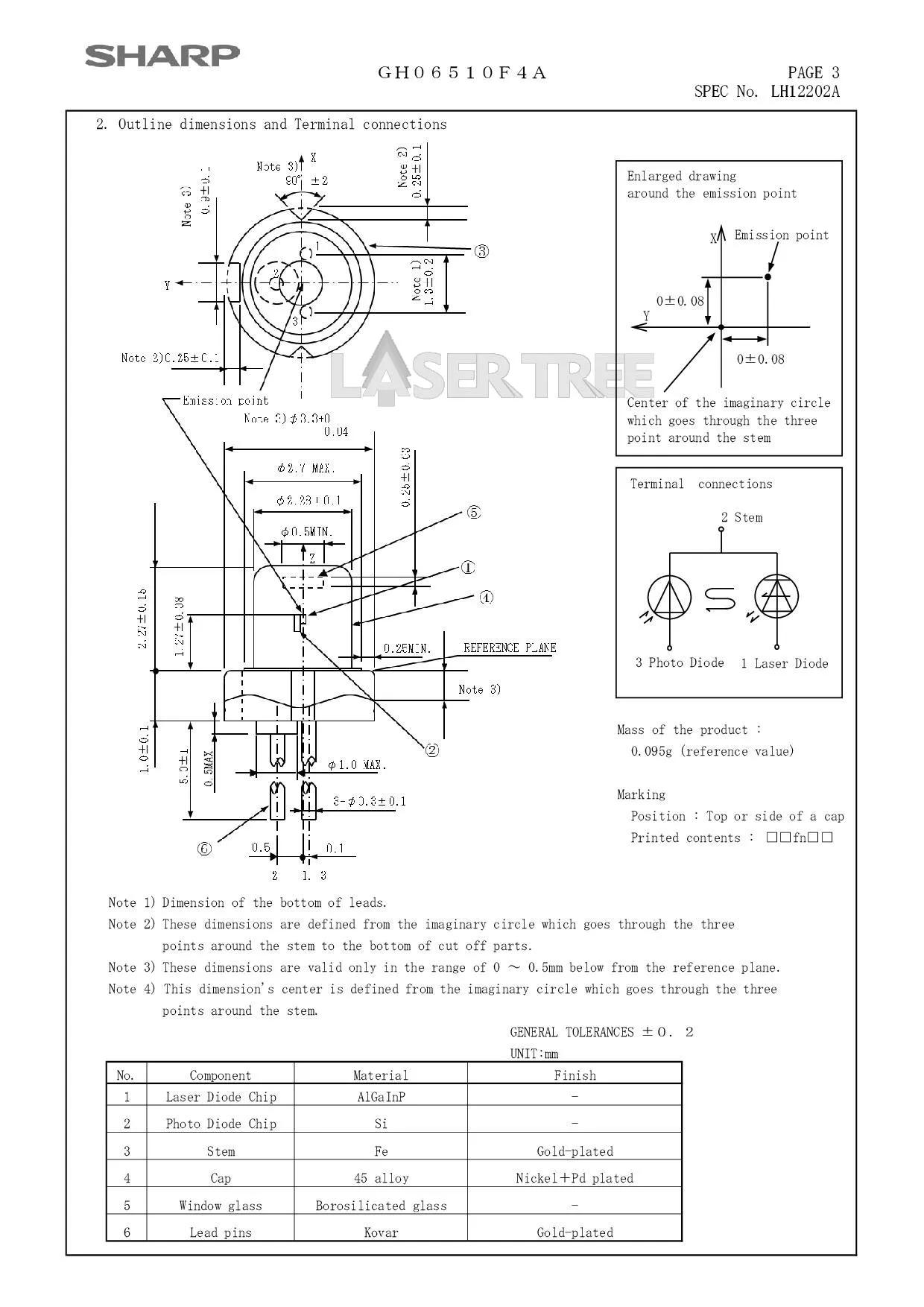 Sharp 660nm 10mW TO33 3.3mm Red-Ray Laser Diode GH06510F4A with PD