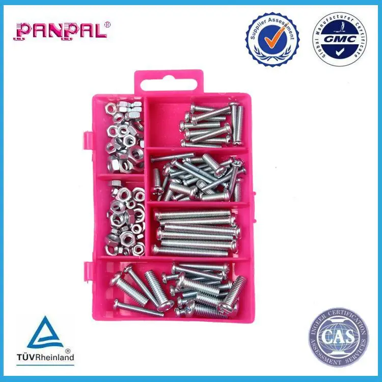 Hot Selling Package Assorted Sizes Carbon Steel Hexagon Nuts, Flat Washers and Machine Screws factory