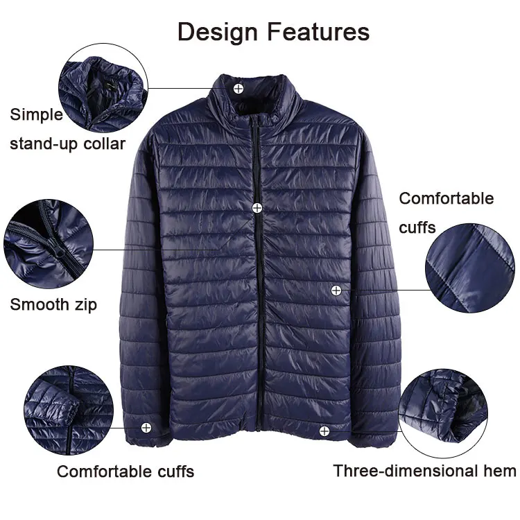High Quality Warm Packable Ultralight Blue Quilted Winter Jackets Black For Men