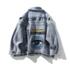 colorful women's spray paint denim jackets damaged wash ripped fashion printing jean jacket for ladies